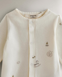 ZARA HOME КОМПЛЕКТ ДЛЯ НОВОРОЖДЕННОГО С ПРИНТОМ, КРЕМОВЫЙ