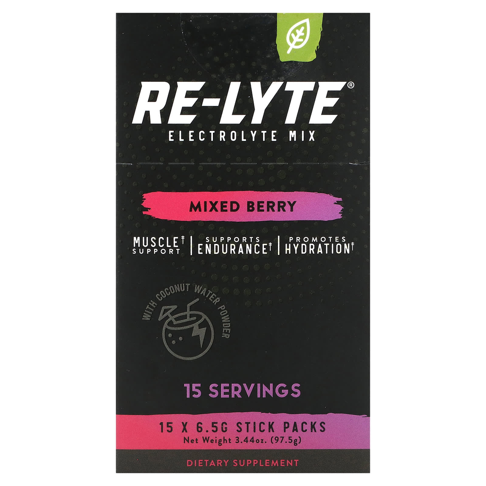 Redmond, Re-Lyte, смесь электролитов, ягодное ассорти, 15 пакетиков по 6,5 г (0,23 унции)