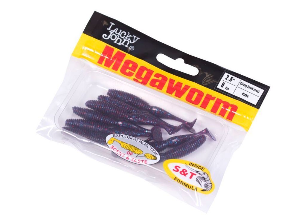 Мягкая съедобная приманка Lucky John MegaWorm 3in (76 мм ), цвет S63, 7шт/уп
