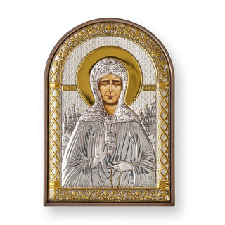 Матрона, икона серебряная, пластик коричневый 80х115