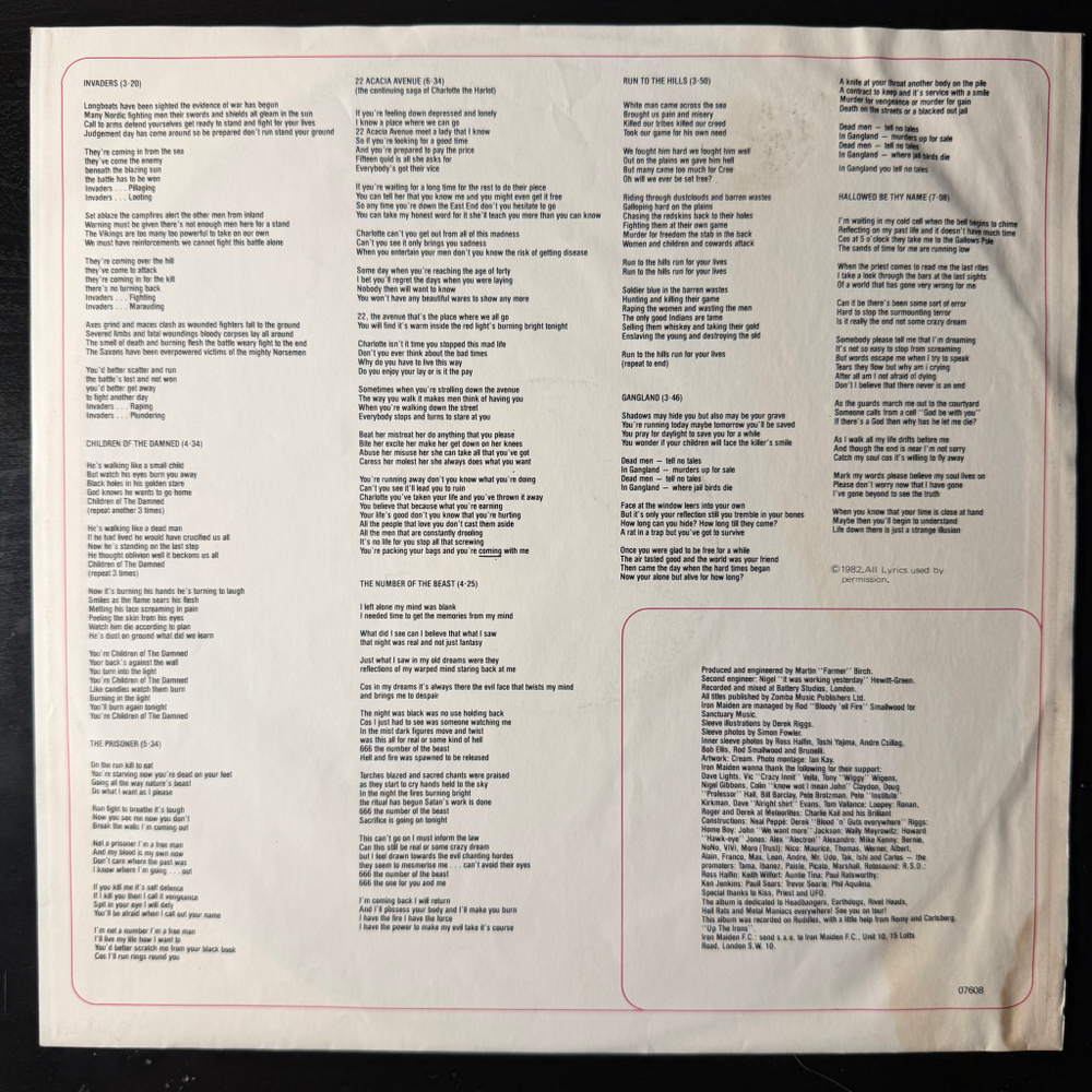 Iron Maiden ‎– The Number Of The Beast (Европа 1982г.)