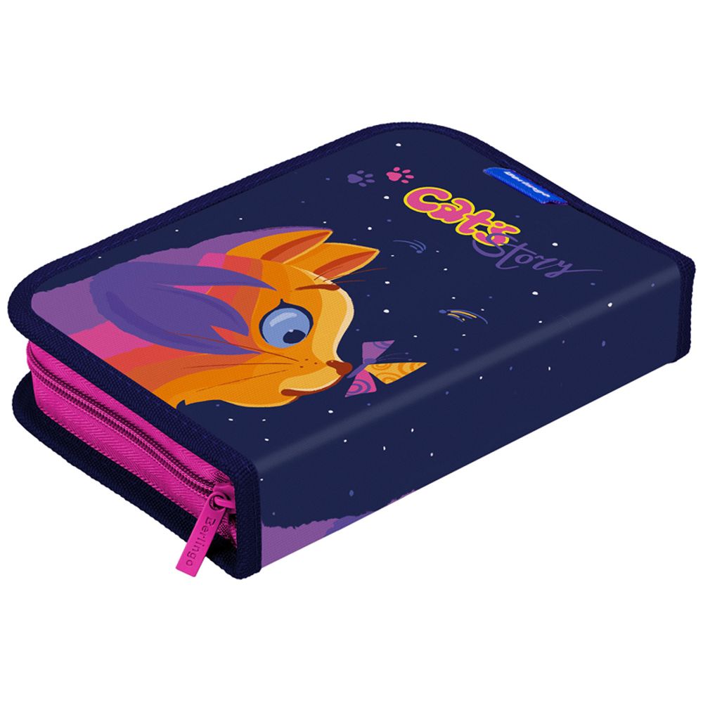 Пенал 1 отделение 200х140х40 Berlingo Surprised cat 1, 2 откидные планки, ткань