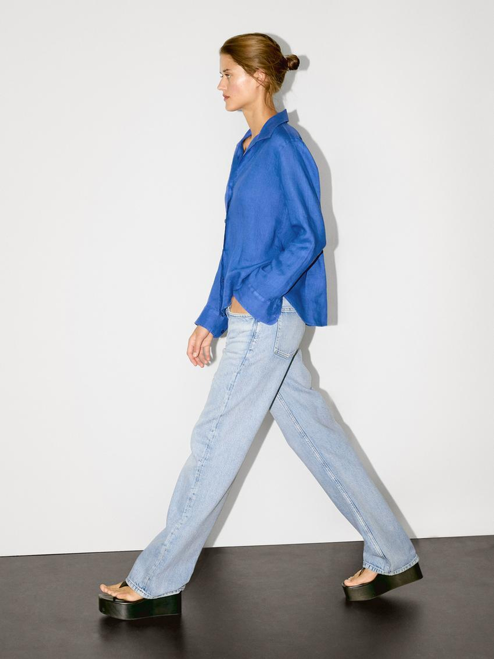 Massimo Dutti Рубашка из 100% льна, синий