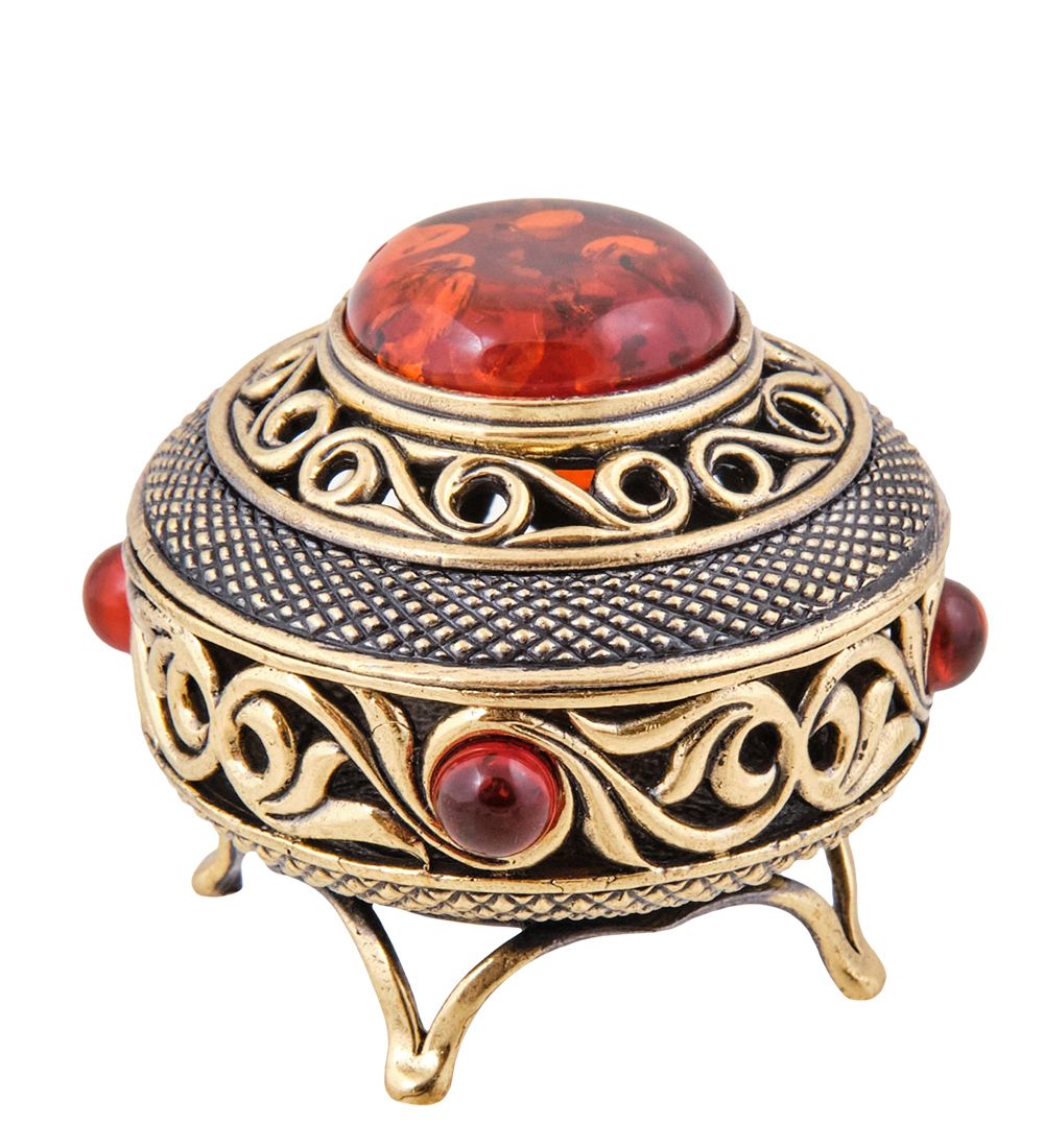 Народные промыслы AM-3787 Шкатулка «Царская» (латунь, янтарь)