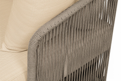 "Альбано" диван 3-местный плетеный из роупа, каркас алюминий светло-серый (RAL7035) муар, роуп серый меланж круглый, ткань Mossle светло-бежевая