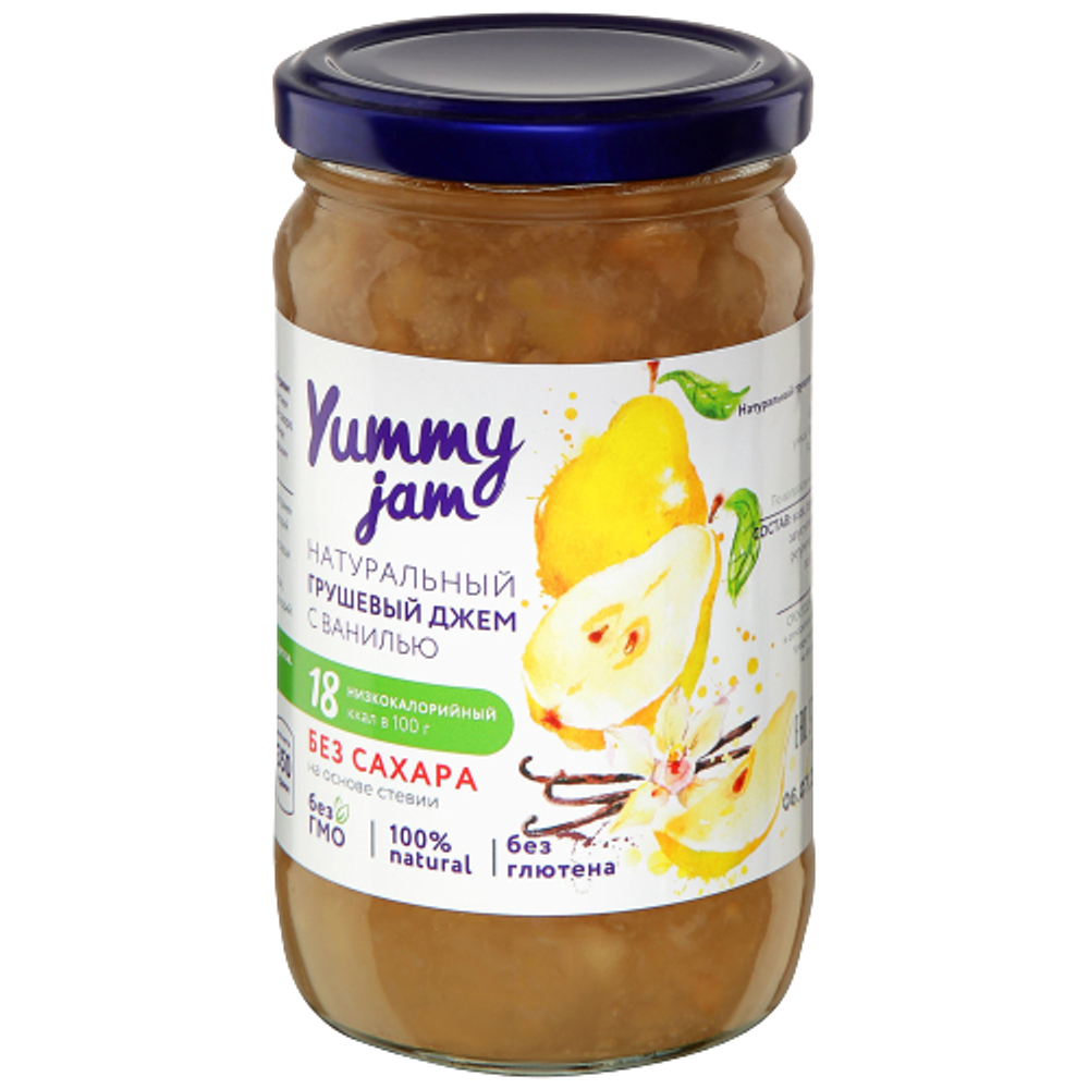 Фруктовый джем низкокалорийный без сахара Yummy Jam, грушевый с ванилью, 350гр