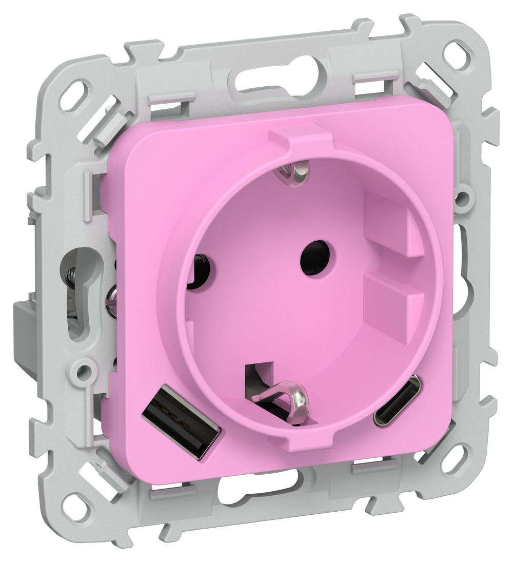 FLITE Розетка 1-местная с заземлением с защитными шторками 16А с USB A+C 20Вт РСЮшс11-0-ФлПр пурпурный IEK