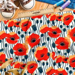 Ткань премиум сатин маковое иллюзорное поле