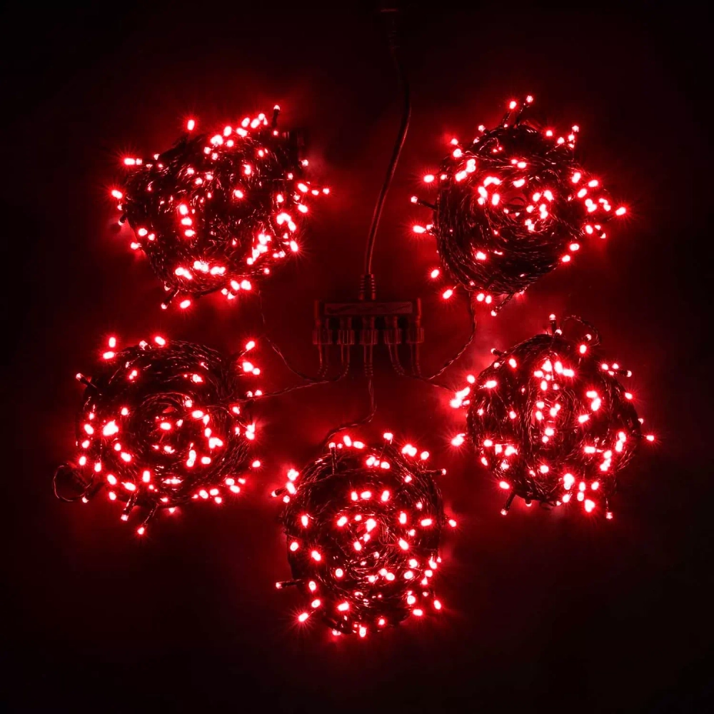 Комплект гирлянды на деревья 100 м., 5 лучей по 20 м, 24V, 1000 красных LED ламп, черный ПВХ, LTC (KDD1000-11-1R)