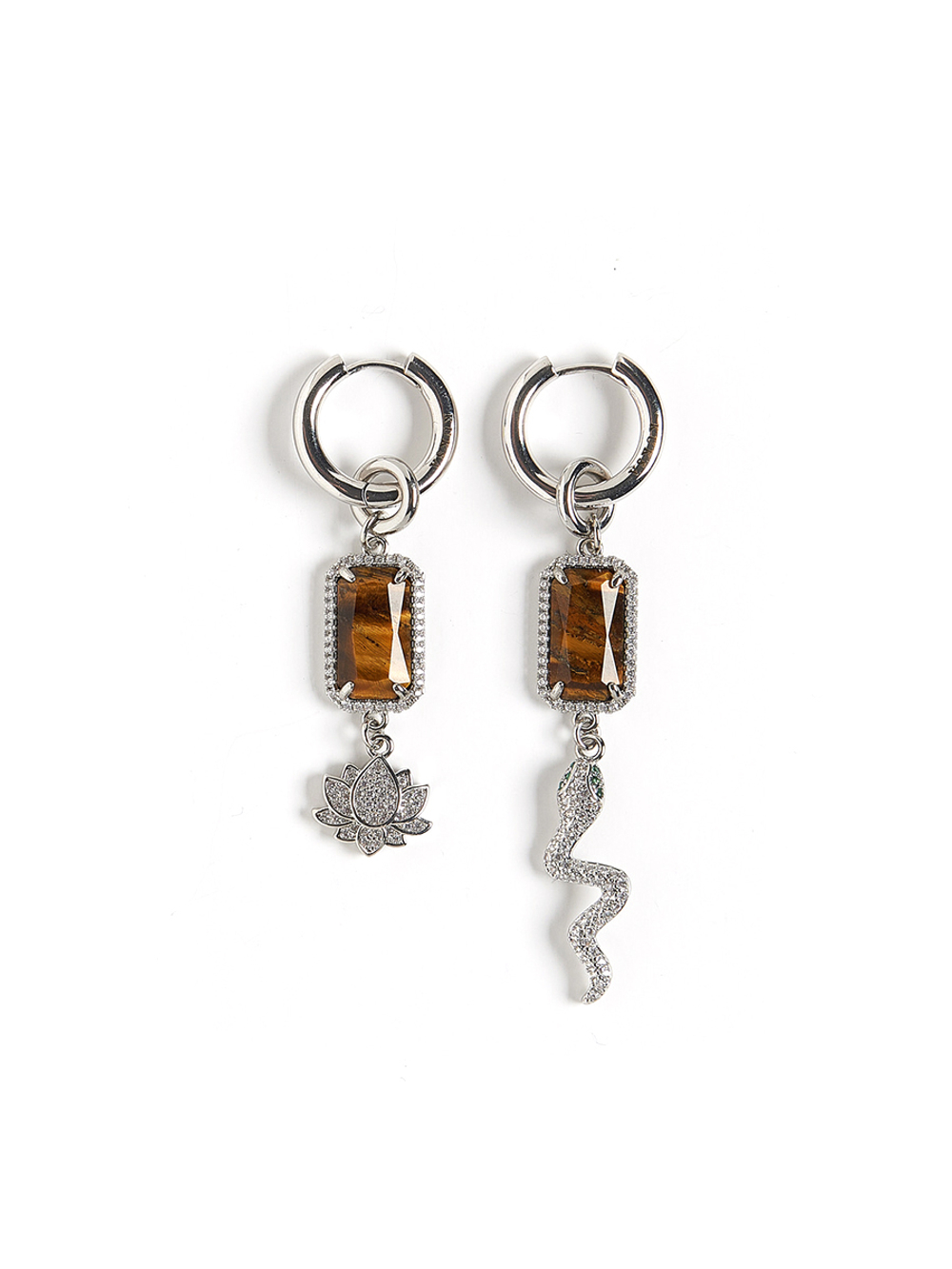 Серьги "Snake Lotus" с тигровым глазом Silver