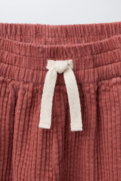 ZARA БРЮКИ ИЗ ВЕЛЬВЕТА С КОНТРАСТНЫМ КРУЖЕВОМ, МАЛИНОВЫЙ