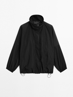 Massimo Dutti Стеганая куртка из высокотехнологичной ткани с высоким воротником, черный