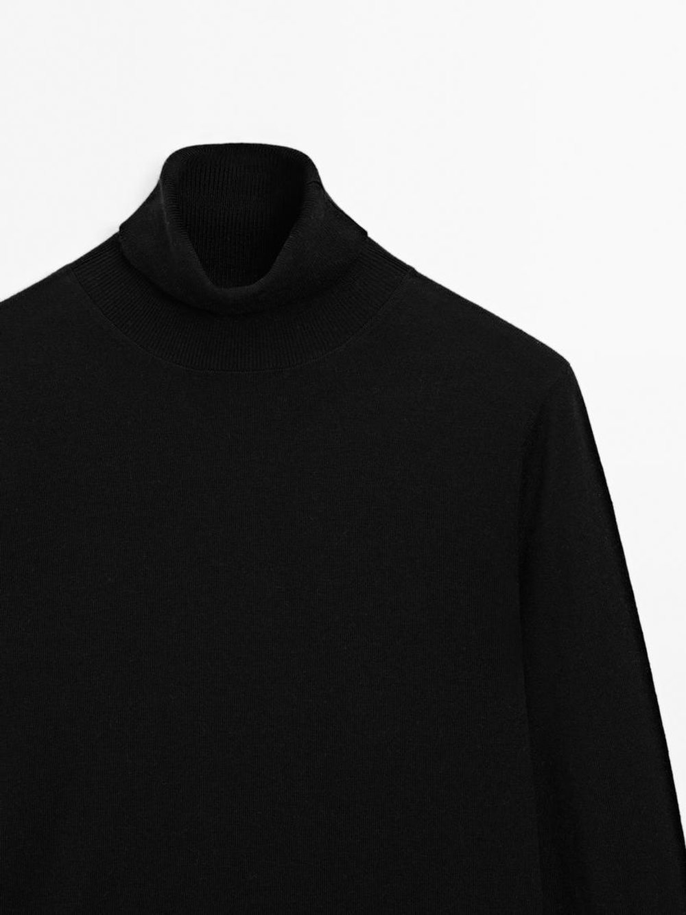 Massimo Dutti Свитер из смесовой шерсти с высоким воротником, черный