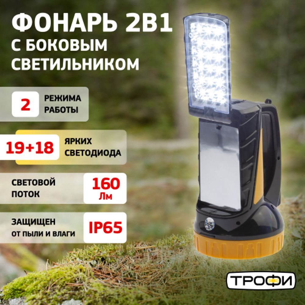 Светодиодный фонарь Трофи TSP19 прожекторный аккумуляторный со встроенным светильником