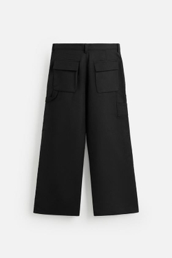 ZARA БРЮКИ КАРГО С КАРМАНАМИ, ЧЕРНЫЙ