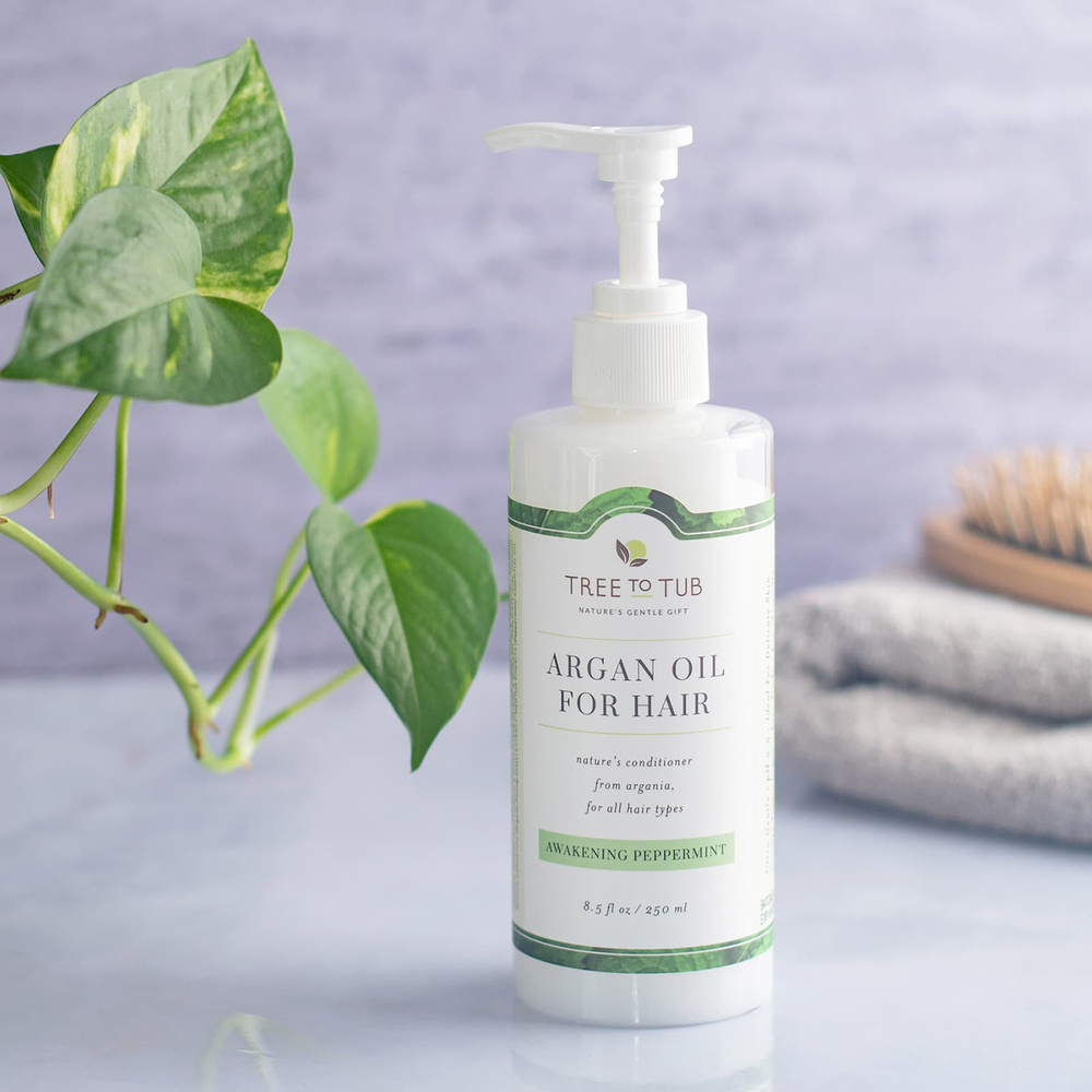 Tree To Tub, аргановое масло в качестве кондиционера для волос, для всех типов волос, бодрящая перечная мята, 250 мл (8,5 жидк. унции)