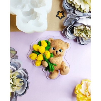 Силиконовый молд "Мишка с тюльпанами 2d"