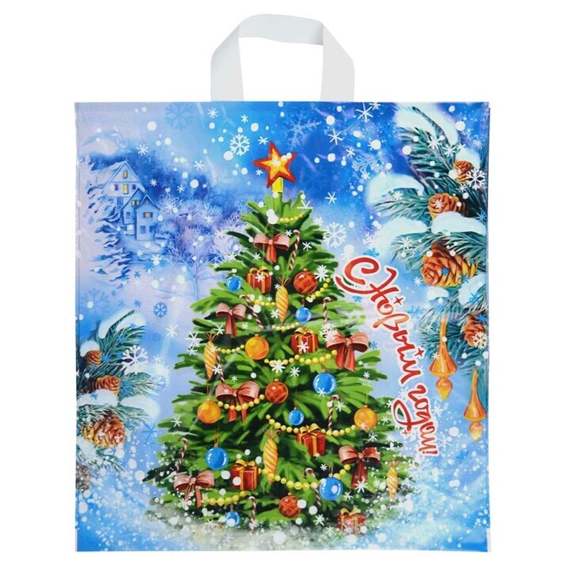 Пакет новогодний петлевая ручка Россия 40*42 см 45 мкм Здравствуй,Ёлка 1 шт 500 шт/кор