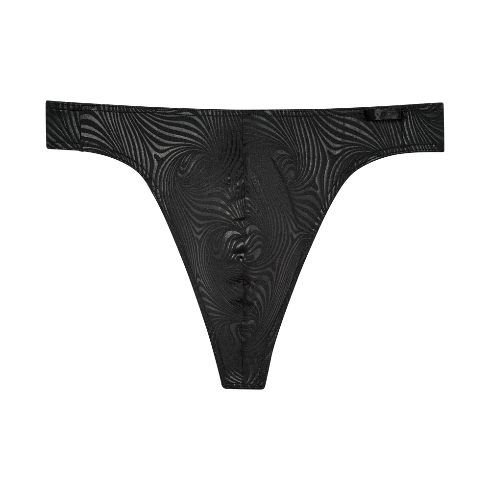 Мужские трусы стринги черные с рисунком зебры HOM OSLO G-String 402748_40J004