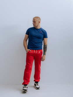 Синяя мужская футболка с красным принтом