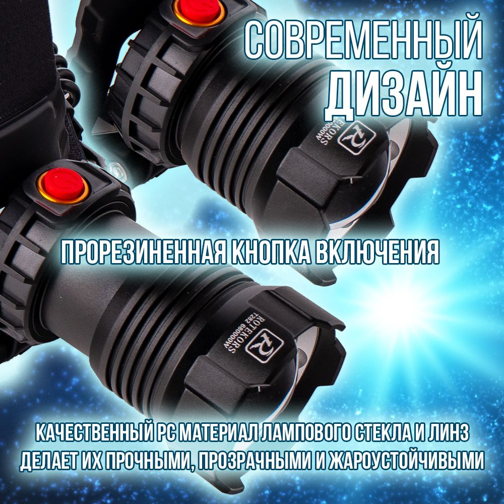 Фонарь налобный аккумуляторный/ Power bank/диод P100,СОВ/T37