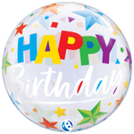 Шар Фольгированный Звезды разноцветные Bubble Прозрачный (Ассорти)