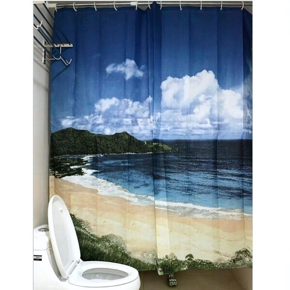 Штора для ванной комнаты Фотопринт 180*200 "ПЛЯЖ" с кольцами DX-047