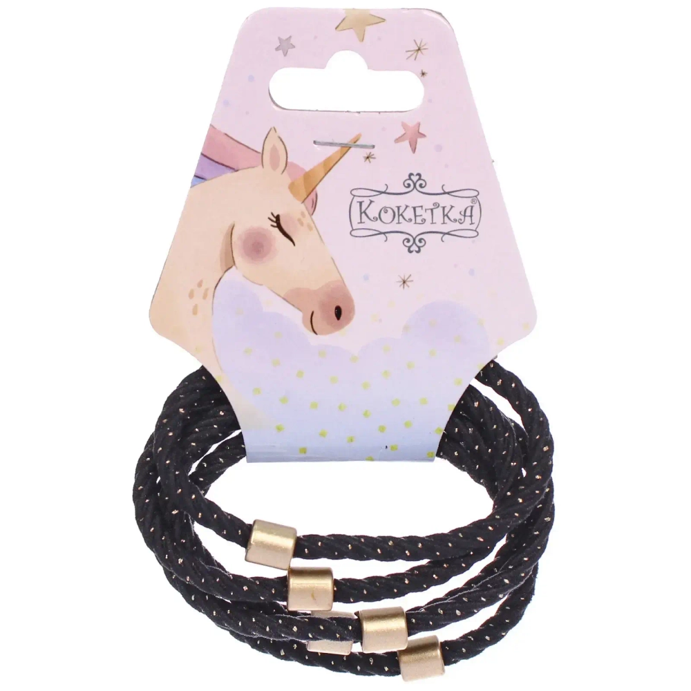 Резинки для волос 5шт «ЕЖЕВИКА», золотой горошек, цвет черный, d-5,5см (подвес Единорог)