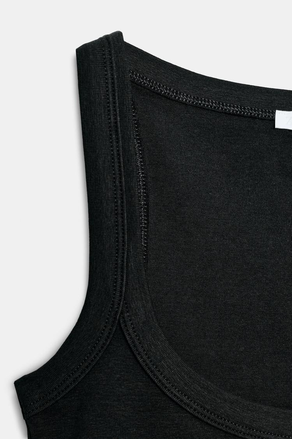 ZARA ХЛОПКОВАЯ ФУТБОЛКА БЕЗ РУКАВОВ, ЧЕРНЫЙ