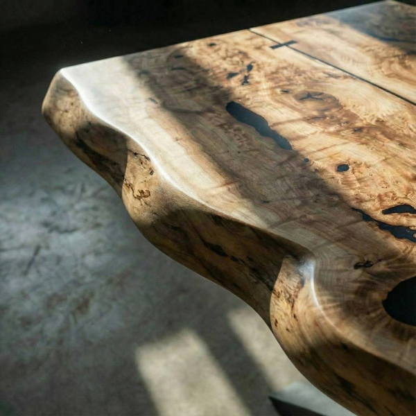 Стол тополь с фигурным сростком эпоксидной смолы бабочками