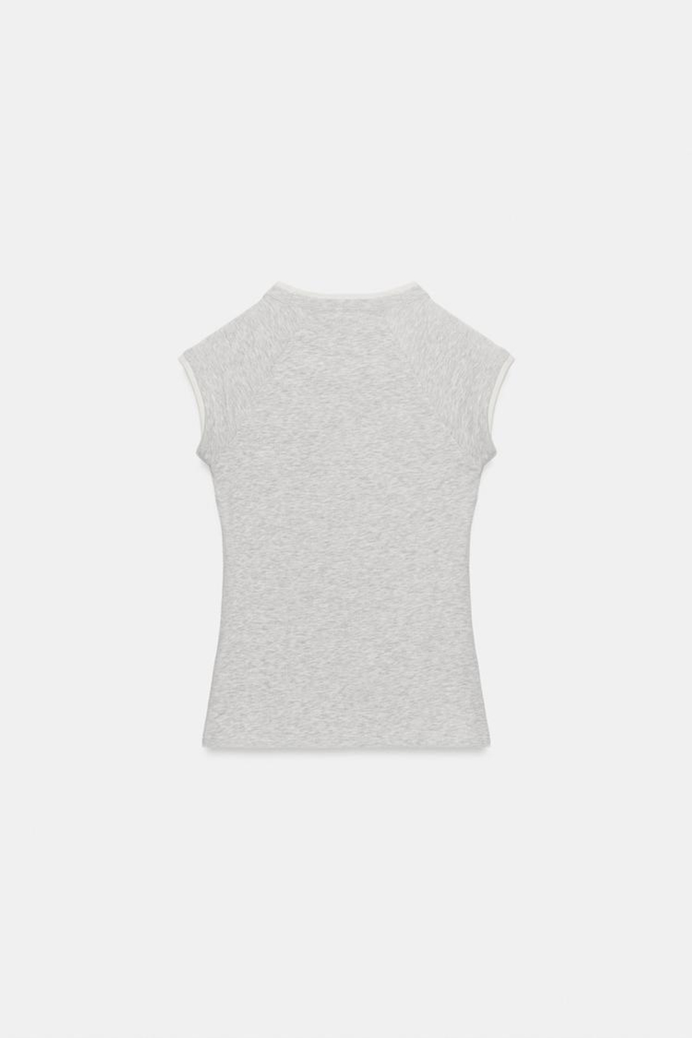 ZARA ФУТБОЛКА С ЭФФЕКТОМ ДВОЙНОГО РУКАВА, СЕРЫЙ МЕЛАНЖ