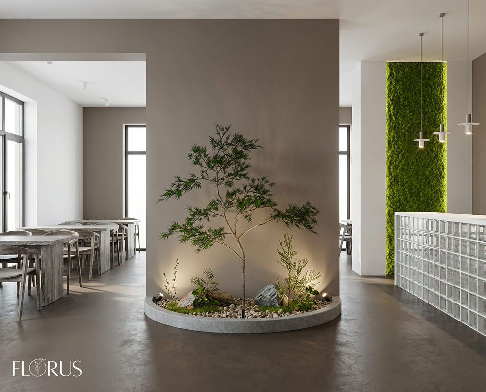 Напольная композиция в стиле минимализм с сосной 160 см, длина 1,5 м