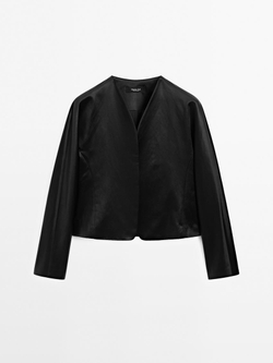 Massimo Dutti Короткий атласный блейзер - Studio, черный