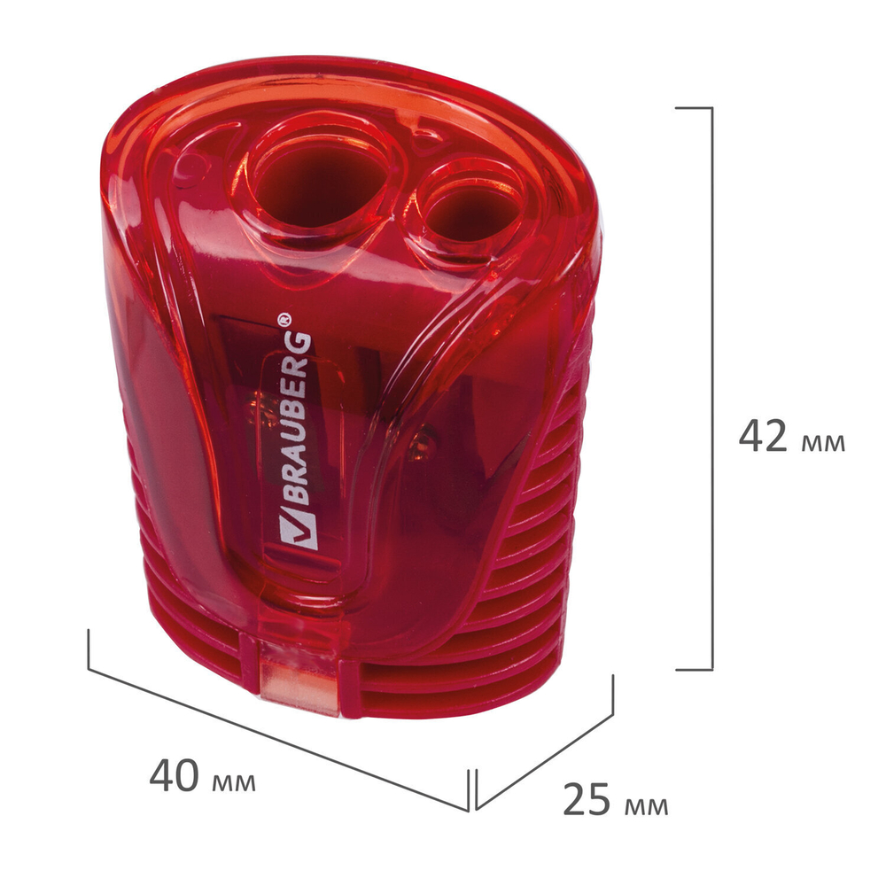 Точилка BRAUBERG "Cell Dual" 2 отверстия для чернографитных карандашей (в том числе утолщенных) с контейнером корпус ассорти (24 штуки в упаковке)