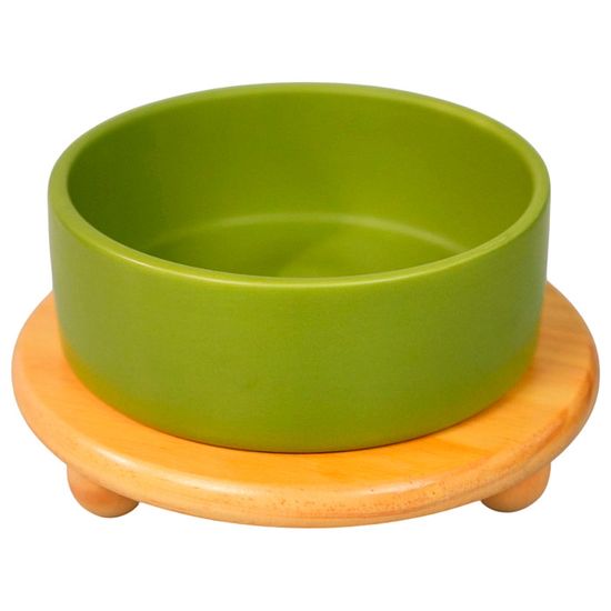 Mr.Kranch Миска керамическая зеленая на бамбуковой подставке, 850мл