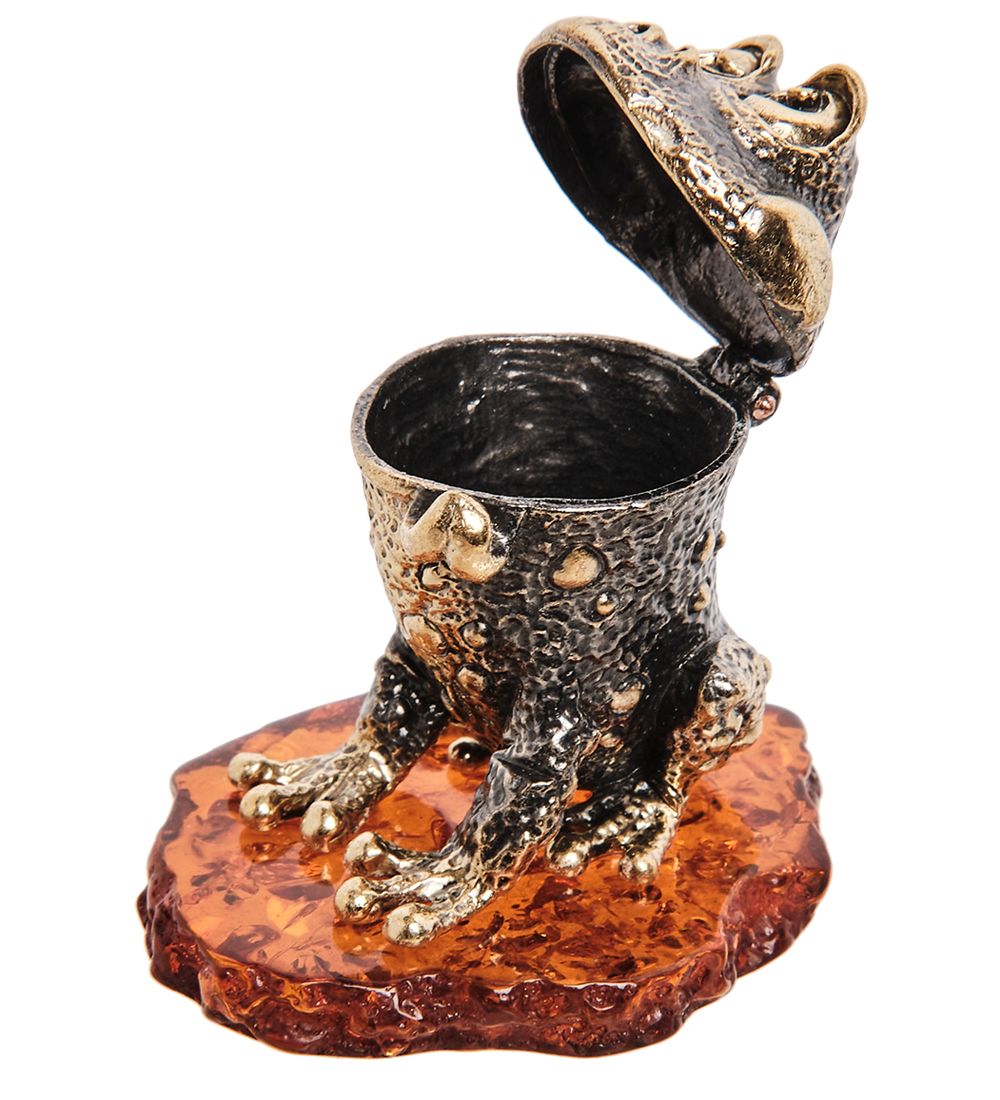 AM-3278 Шкатулка «Лягушка Ква» (латунь, янтарь)