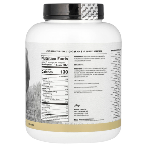 Levels, Порошок из сывороточного протеина от травяного откорма, капучино, 2,27 кг (5 фунтов)
