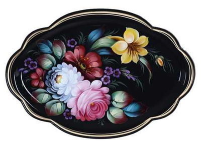 Жостовский поднос декоративный, размер 32х22 см (A11), металлический