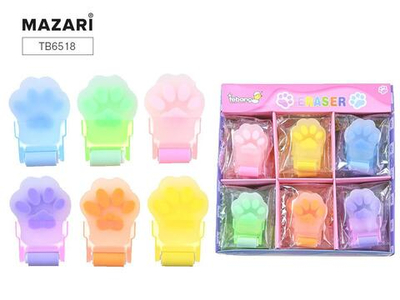 Ластик "ЛАПКИ" фигурный с роликом 3.5*5.3*1см,микс 6 цв (Mazari)