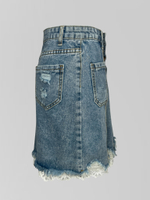 Джинсовая юбка JN 6197 с пуговицами и отделкой кружевом внизу