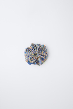ZARA РЕЗИНКА ДЛЯ ВОЛОС В КЛЕТКУ ВИШИ, ЭКРЮ/СИНИЙ
