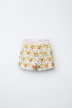 ZARA ЮБКА-ШОРТЫ ИЗ КРУЖЕВА КРОШЕ, ЗЕЛЕНЫЙ/ЭКРЮ