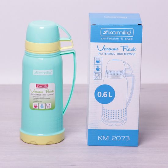 Термос 600 мл пластиковый со стеклянной колбой (2 чашки) Kamille