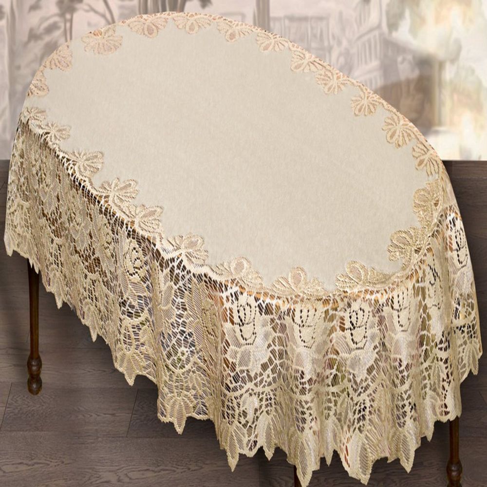 Скатерть жаккардовая овальная, цвет кремово-золотистый, Польша. Скатерть жаккардовая овальная, цвет кремово-золотистый, Польша.