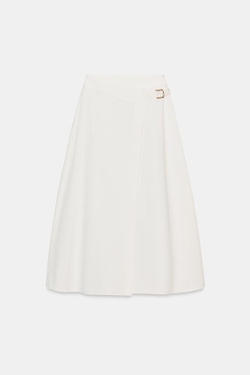 ZARA ЮБКА-ПАРЕО МИДИ С ПРЯЖКОЙ, БЕЛЫЙ