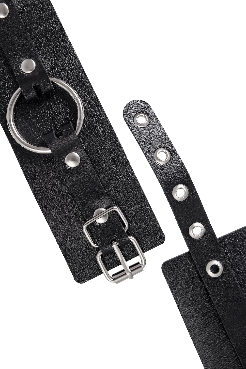 Черные оковы из толстой кожи с люверсами (Цвет: черный)