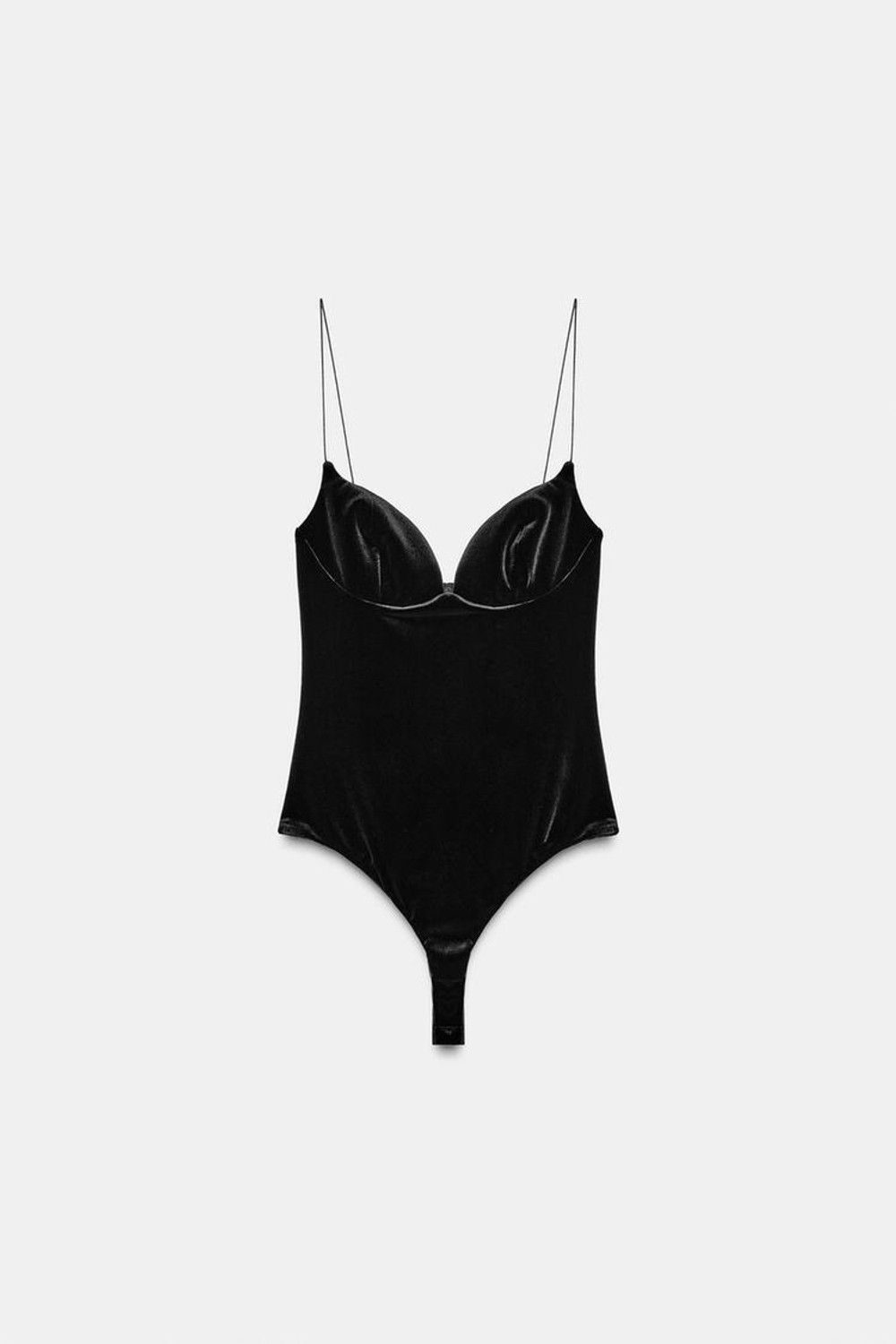 ZARA БАРХАТНОЕ БОДИ НА БРЕТЕЛЯХ, ЧЕРНЫЙ