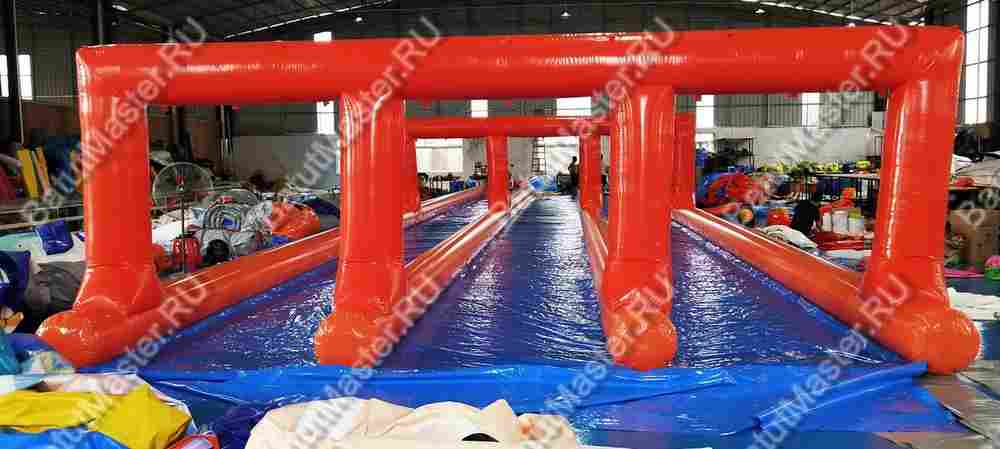 Водная горка без надувного дна, на подкачке ТУРБО "Три полосы", 120*7*2,5 м