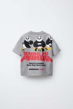 ZARA ФУТБОЛКА С ПРИНТОМ «КЕНГУРУ ПАНДА» ©, МЯГКИЙ СЕРЫЙ