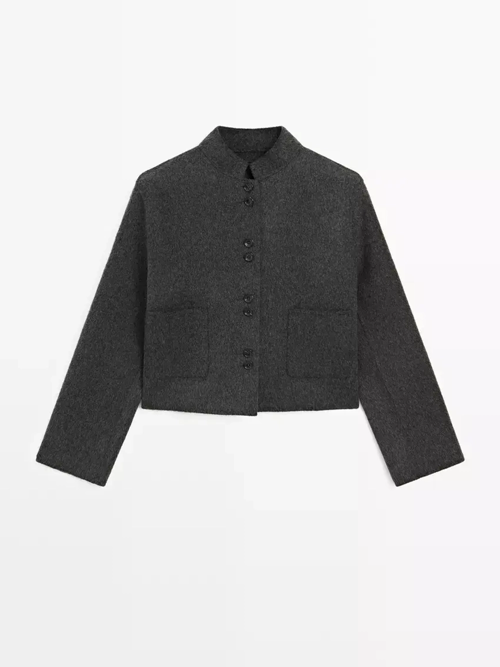 Massimo Dutti Короткая двубортная куртка из смесовой шерсти, темно-серый